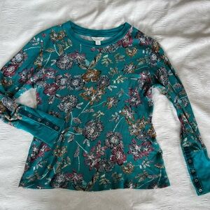 Sundance sz L thermal, L sleeves, velvet trim tee shirt